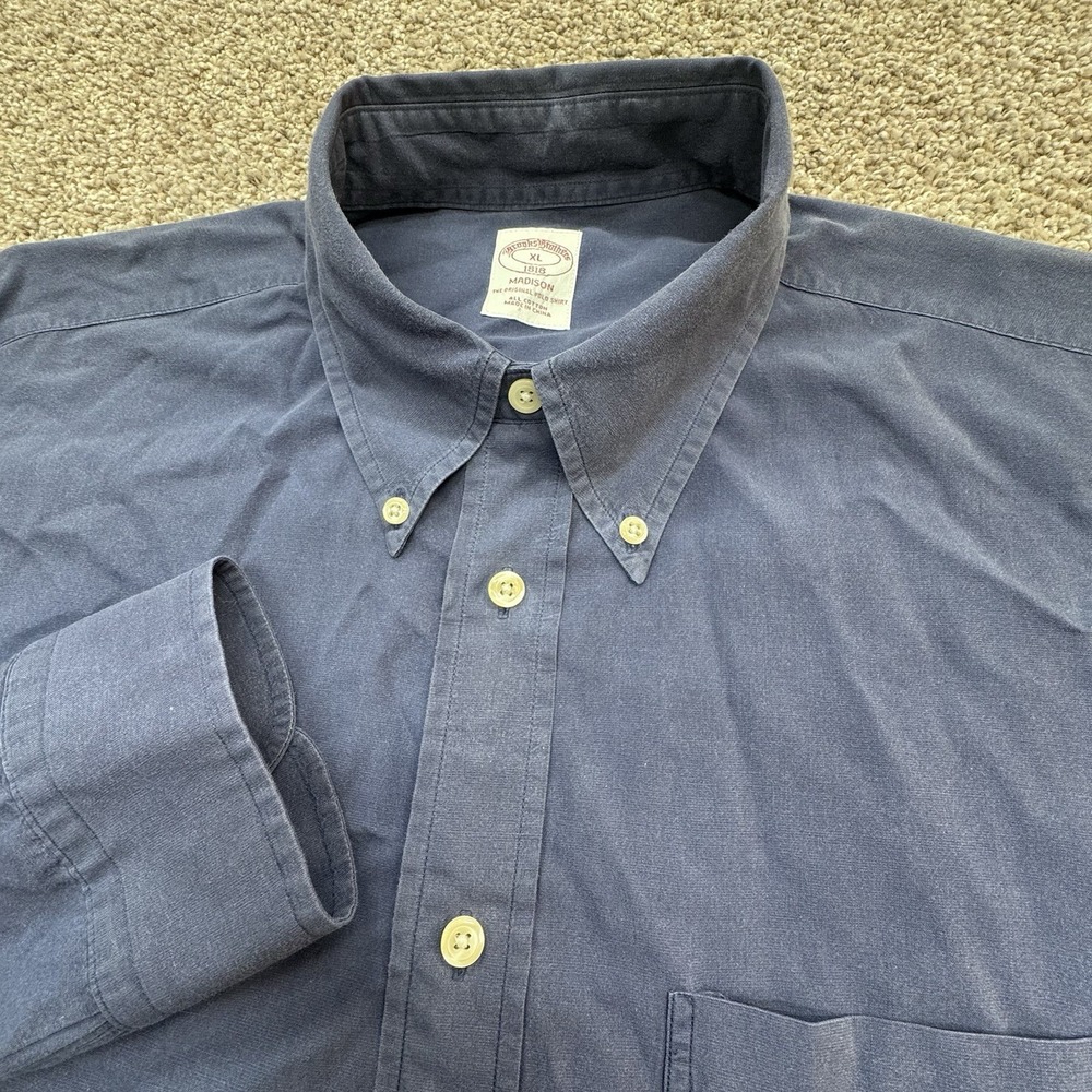 Brooks Brothers Button Up Shirt Men's XL Navy Blue Long Sleeve‎ Polo Madison